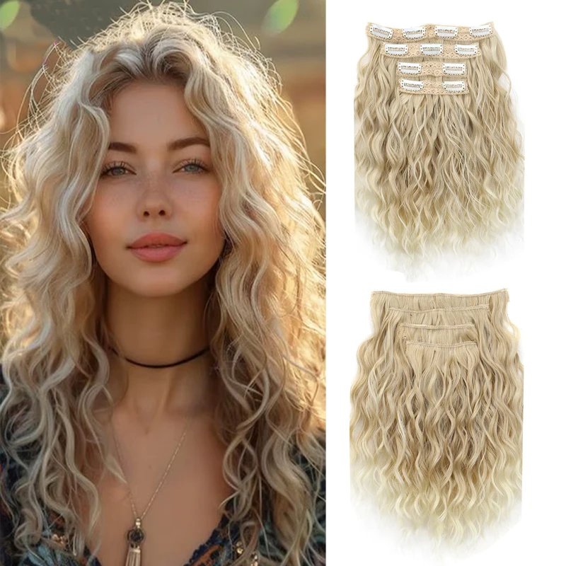 

12Inch Synthetic Clip In Hair Extensions Hair 4 PCS Set Wavy Curly Hair Extension Synthetic Hairpieces For Women Girls
