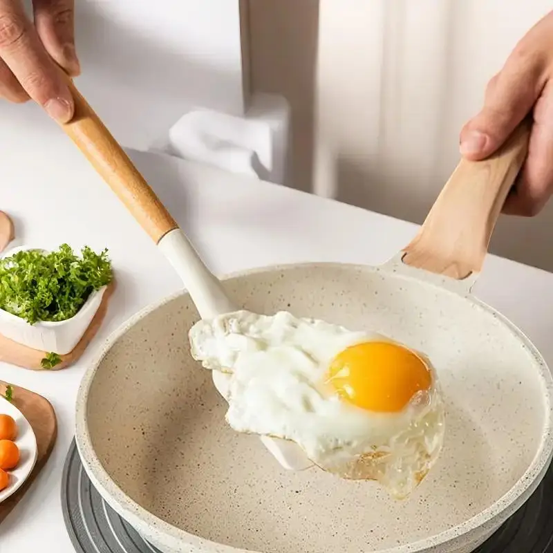 Wooden Handle Silicone Kitchen Utensils, Food-Grade High-Temperature Resistant Non-Stick Pan Spatula, Long-Handled Silicone Spatula for Stir-Frying and Frying Eggs, Household Kitchen Utensils - view 3