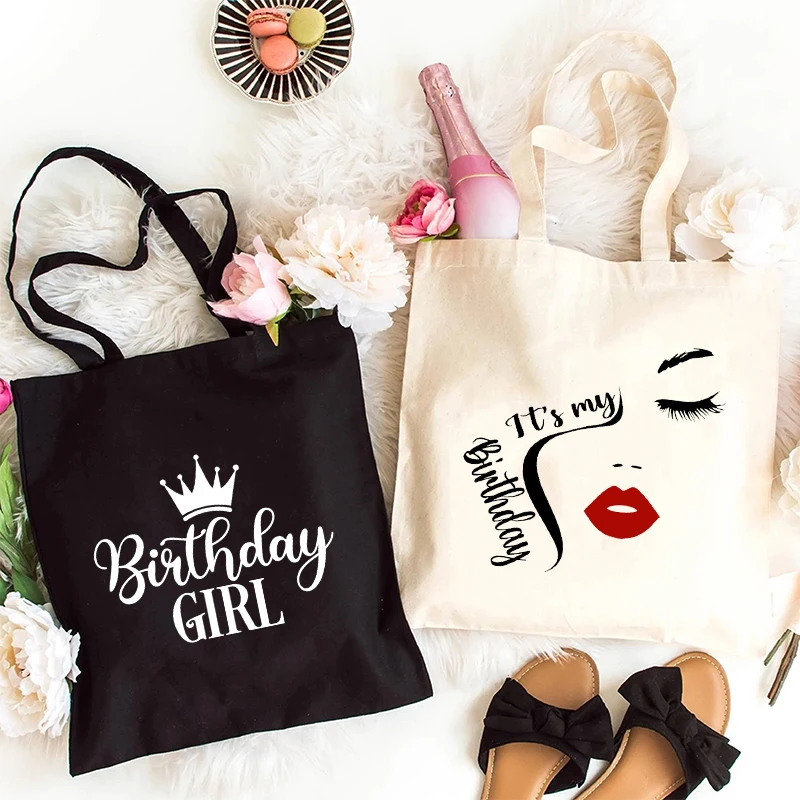 Birthday Queen Canvas Bag It's My Birthday Shopper Handbags Birthday Party Environmental Storage Reusable Shoulder Tote Bag