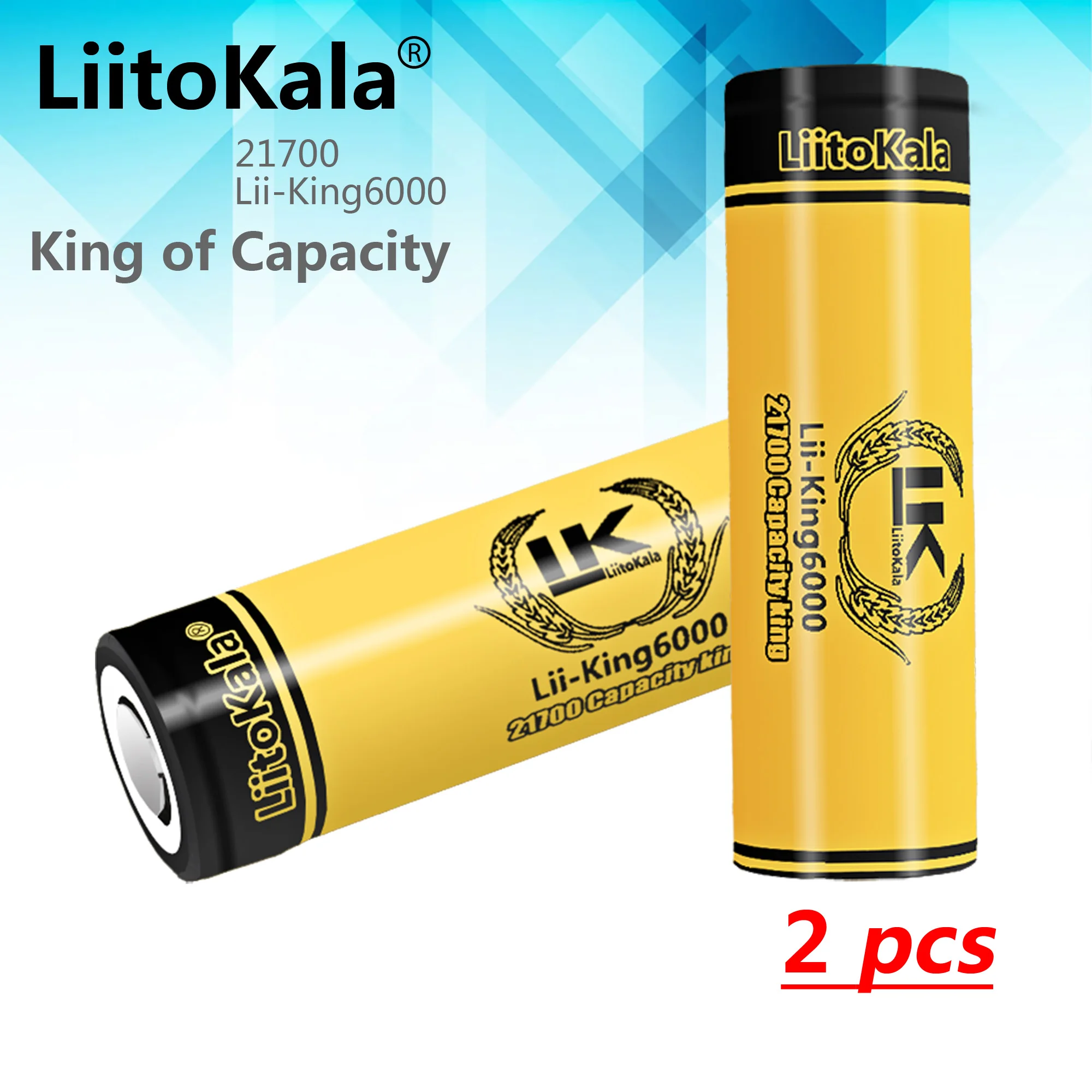 2PCS LiitoKala King6000 21700 6000mAh High-capacity 3.7V Rechargeable Li-ion Cells for Flashlight Power Bank Toys Torch