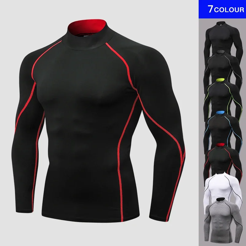 

Men's High neck Long Sleeve Compression Shirts Cool Dry Sun Protection Sports Tights Undershirts Running Gym Tops