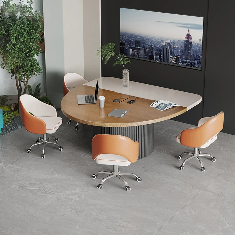 *Solid Wood Oval Conference Table Small 4-Person Business Negotiation Chair Set Office Reception Light Luxury High-End