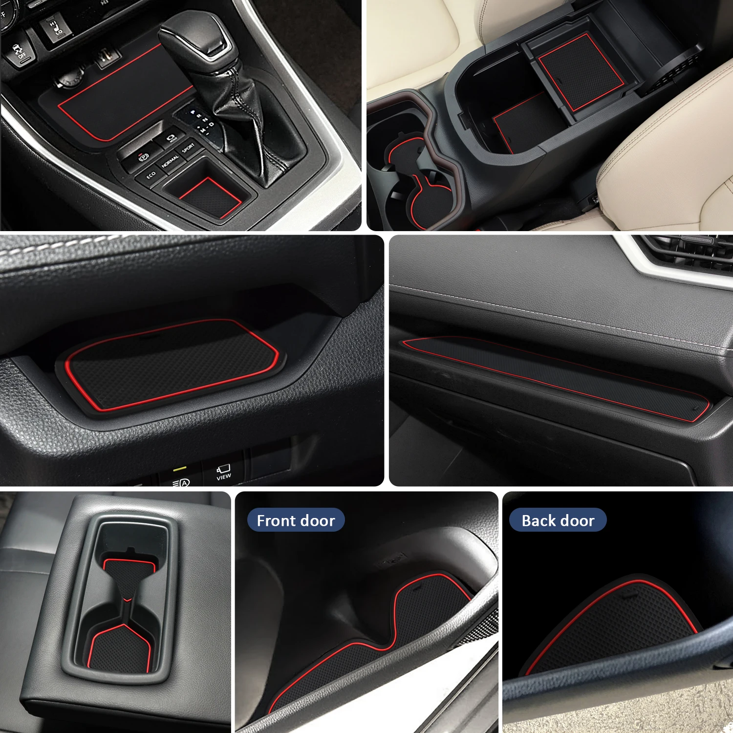 Car Door Groove Mats for Toyota RAV4 2024 2023 2022 2021 2020 2019 Anti-Slip Car Gate Slot Pads Non-Slip 3D Cup Holder Coaster