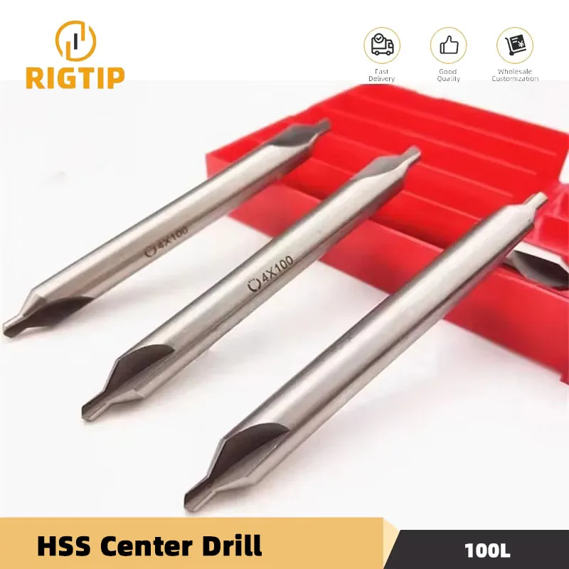 RIGTIP 100mm Extended A Center Drill W6542 HSS for Metal Processing Center Drilling Positioning CNC Mechanical Lathe