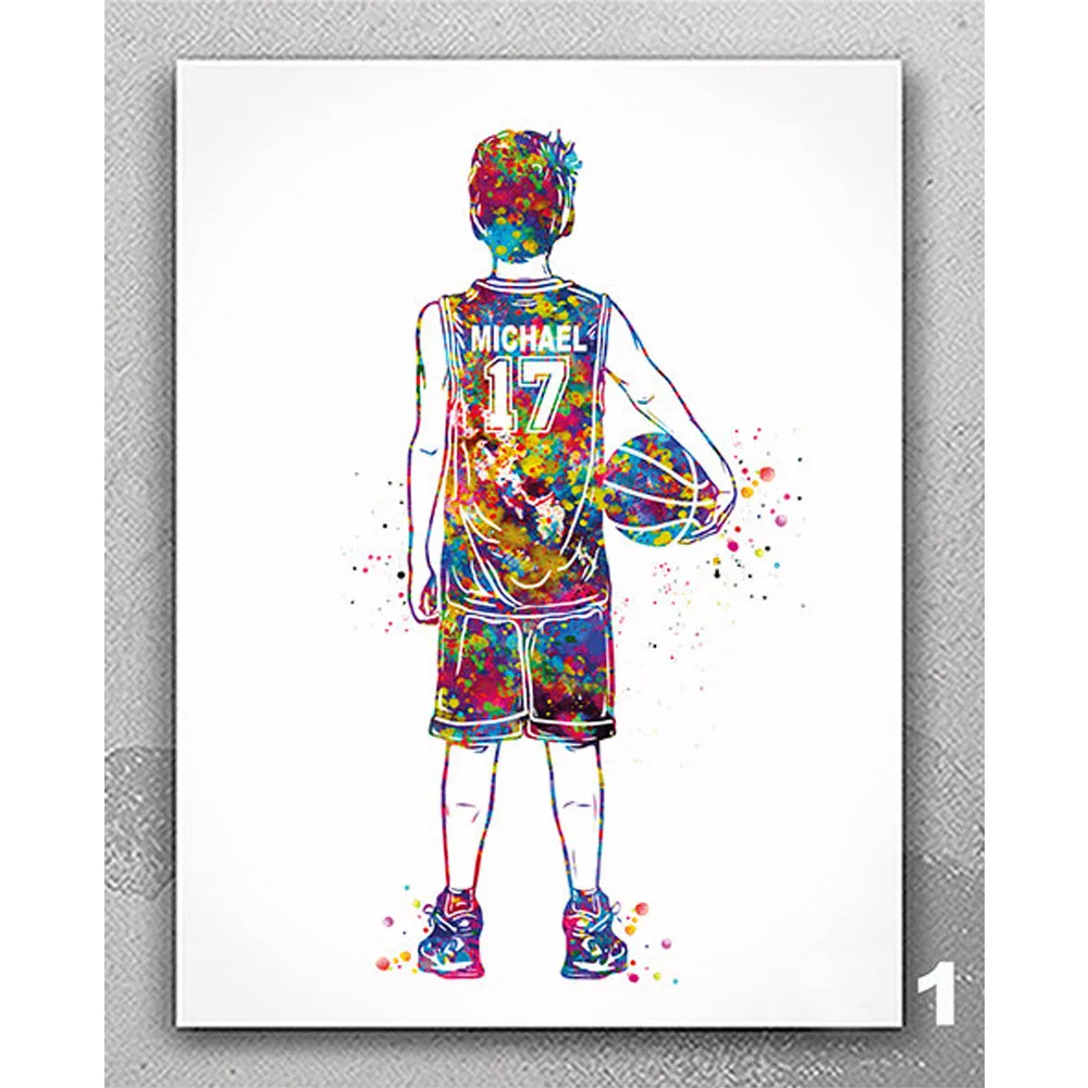 

Personelized Boy Basketball Player Name Watercolor Print Customize Boy Basketball Gift Kids Teen Room Nursery Decor Wall Art