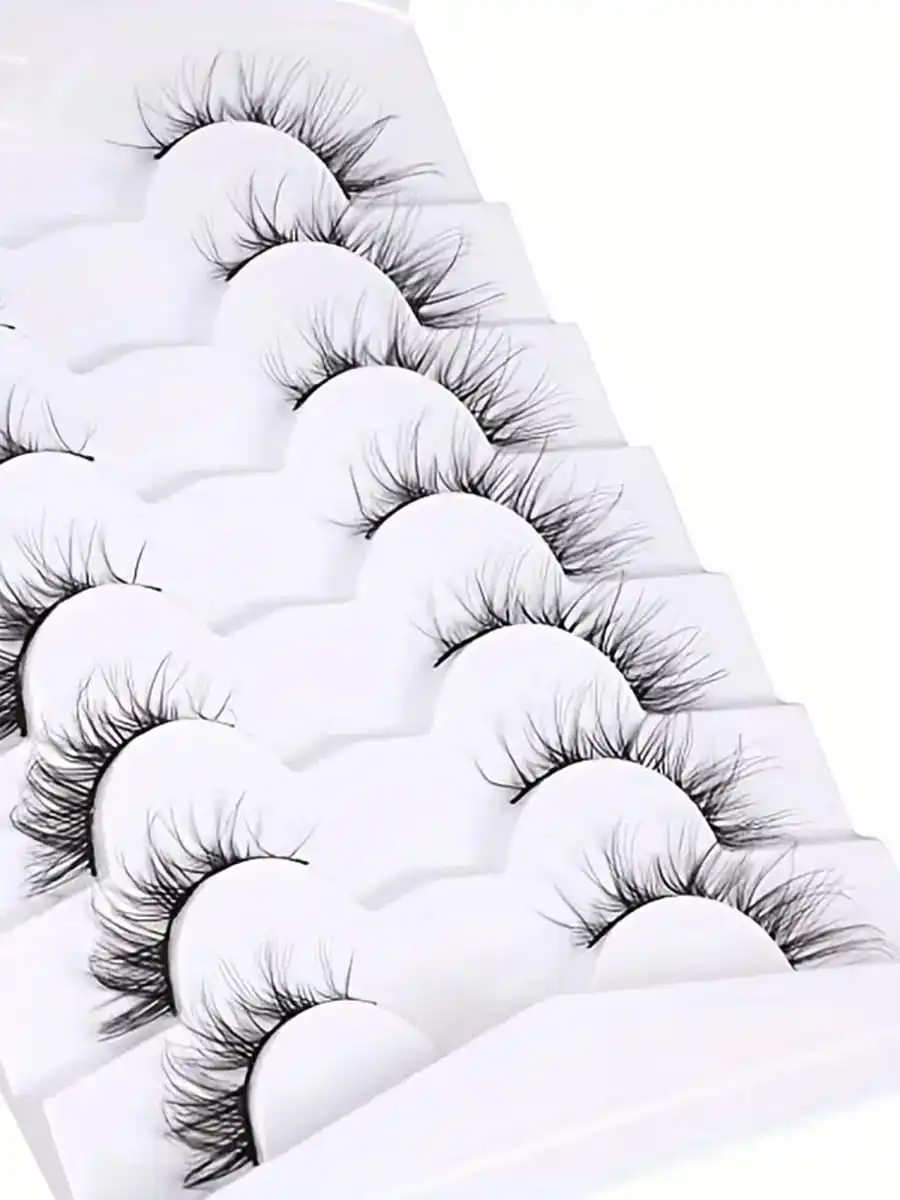 7 ペアナチュラルルックまつげクラスター、スレンダー漫画まつげエクステンションふわふわストリップキャットアイまつげパック、アニメ韓国
