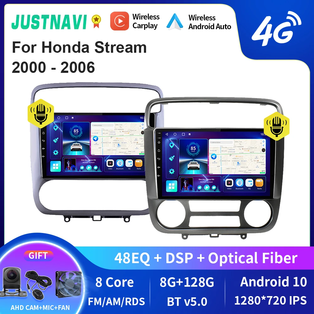 

JUSTNAVI QT10 Wireless CarPlay Android Auto Radio For Honda Stream 2000 - 2006 Stereo Car Multimedia Video Player GPS DVD DSP BT