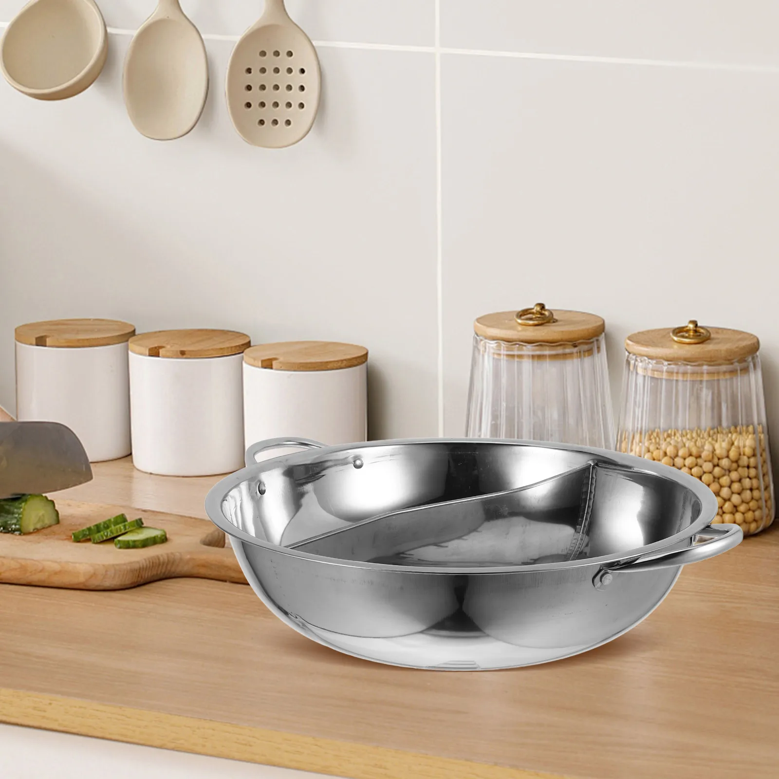 

Stainless Steel M Duck Pot Multifunctional Hot Divided Cooker Soup Stovetop Kitchen Barware Stainless Pan
