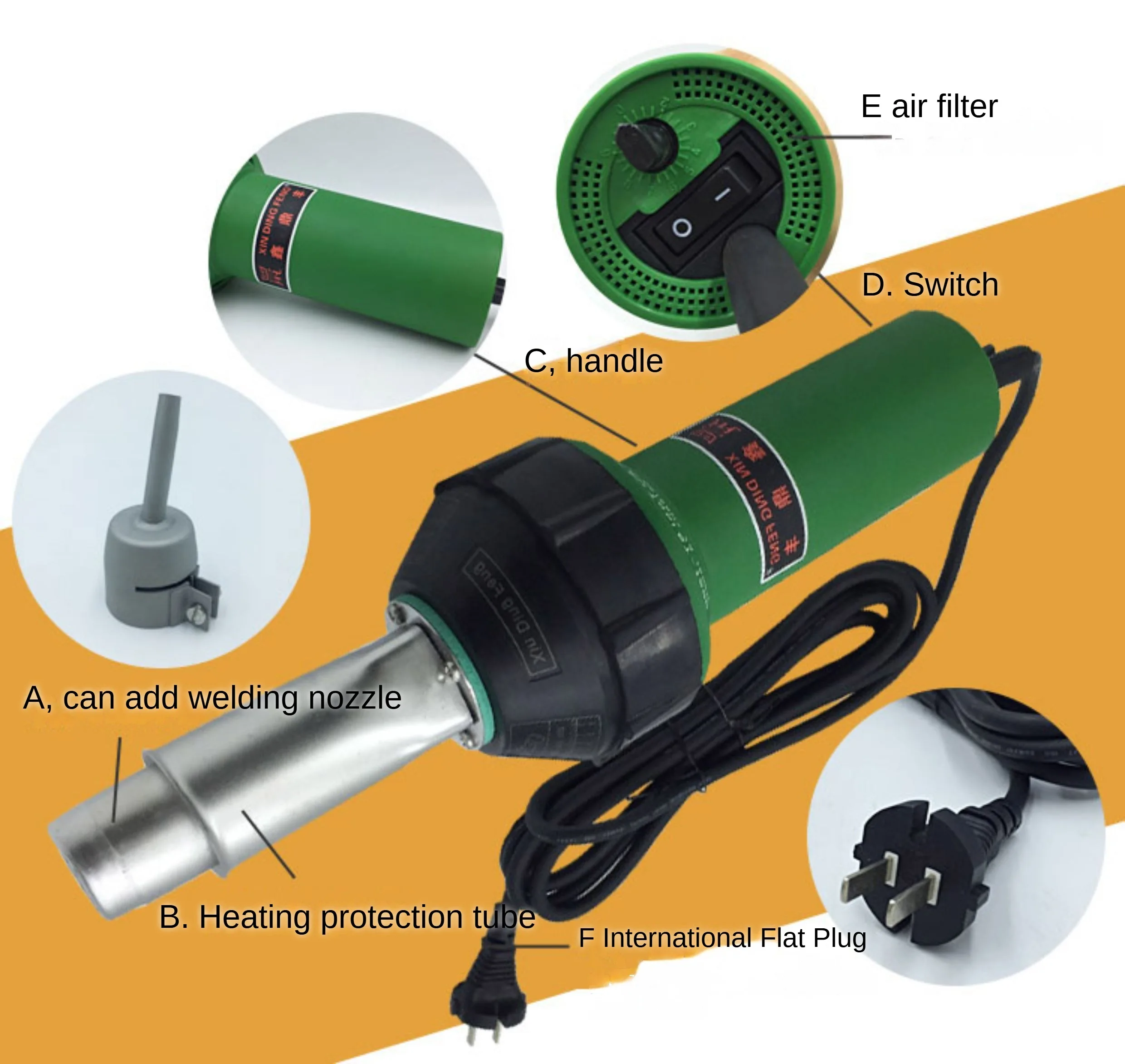 

DSH-D1 1600W Automatic Handheld Plastic Welding Gun Hot Air Torch Heat Gun Welder for PVC Vinyl Floor PP PE Plastic Repair