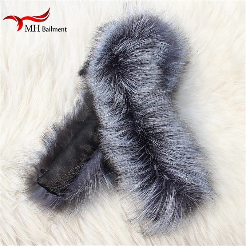 Silver fox Winter Women\'s Real Fox Fur Scarf Fox Fur Cap Fur Collar Scarves 80cm Collar Soft Fur Scarf Neck Warmer L#45