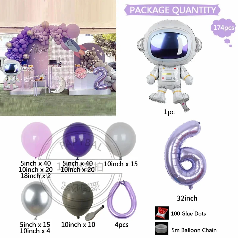 174pcs Space Astronaut palloncini in alluminio Rocket 32 pollici numero elio Globos decorazioni per feste di compleanno giocattolo per bambini Baby