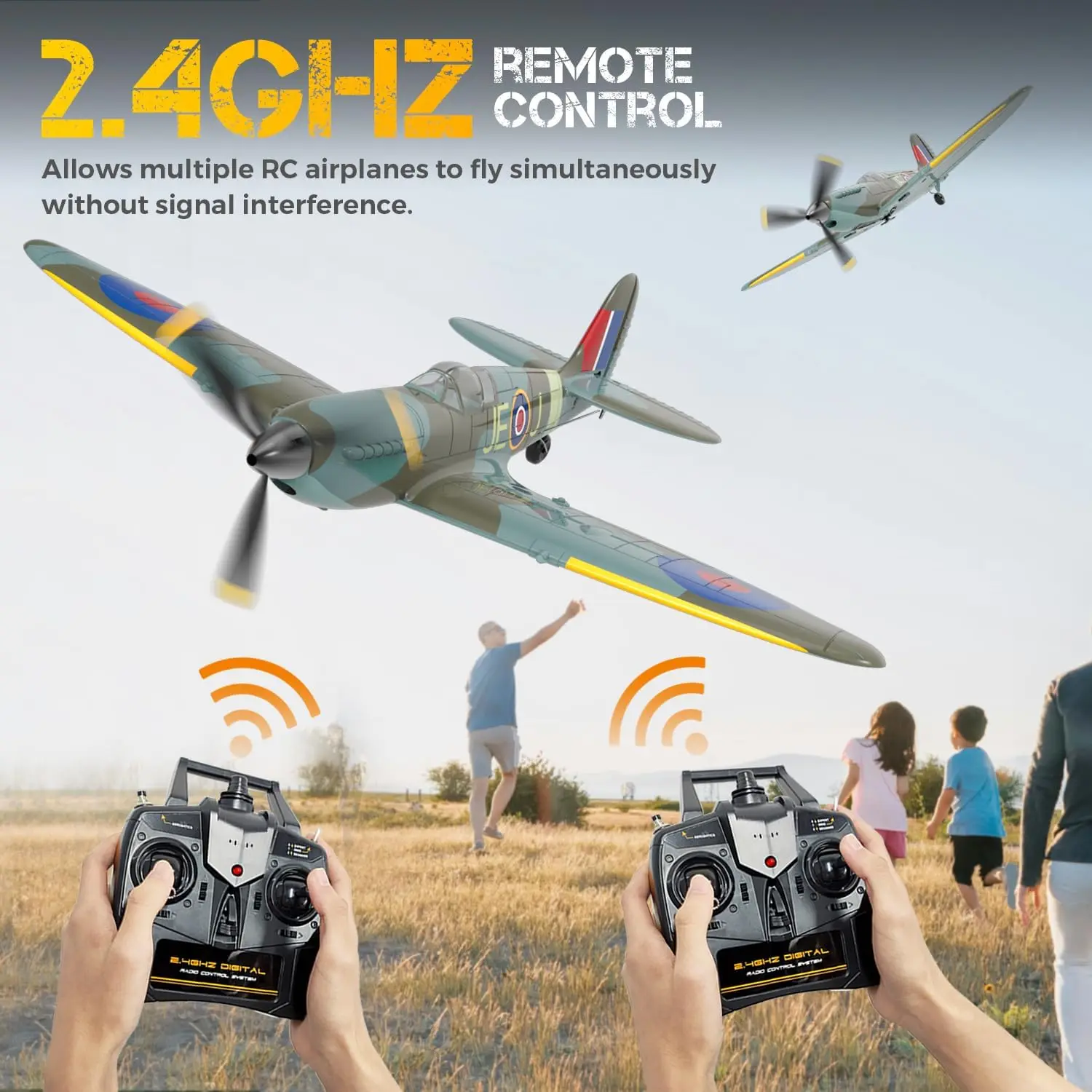 VOLANTEXRC Spitfire RC Plane - 4CH with Gyro, 3 Modes, 2 Batteries, 656ft Range, Ready to Fly for Beginners & Adults view 2