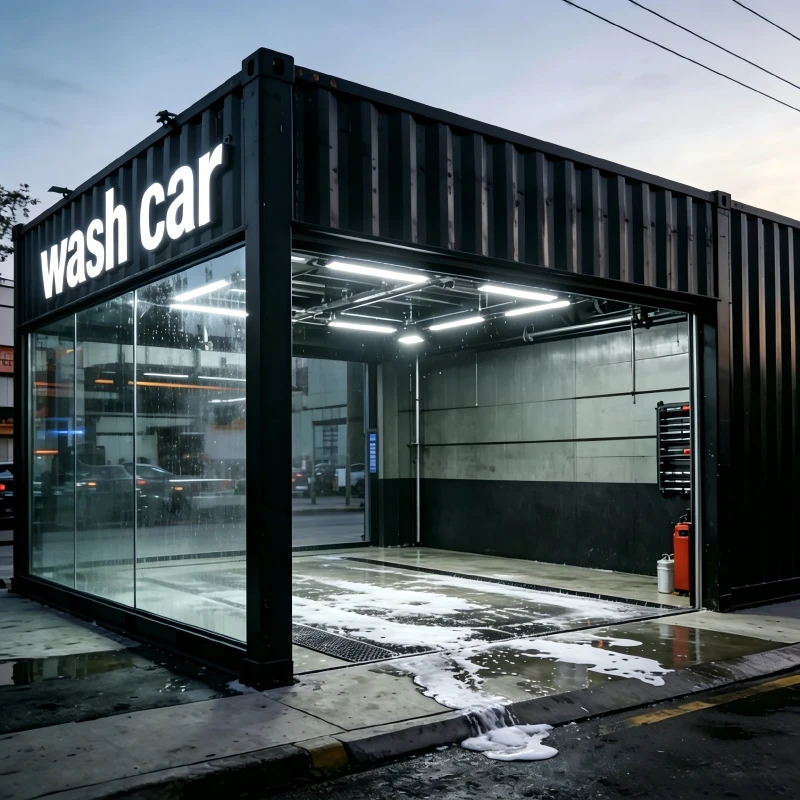 Modular Container Car Wash Station Shell Custom Detachable Mobile Auto Care Shop Factory Wholesale Flat Pack Container Housees