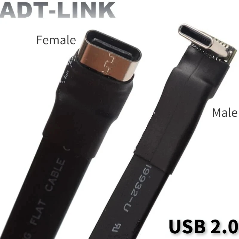 ADT 3A USB 2.0 Typ C Płaski kabel wstęgowy 90 Kątowy kabel USB 2.0 Typ-C C do ładowania danych Przedłużacz USB męski na żeński FPC do PC TV