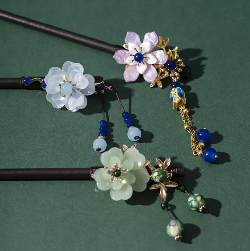 Wood Tassel Step Shaking Hairpin Chopstick Hair Stick Ancient Hair Ornament Pan Headdress Flower Hair Styling Accessories Gifts