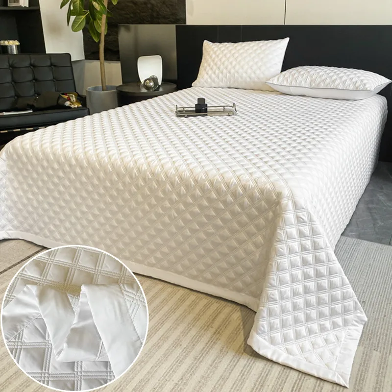 

1pc White Bedspread On The Bed Quilted Bedsheet Simple Bed Cover Queen Size Colchas