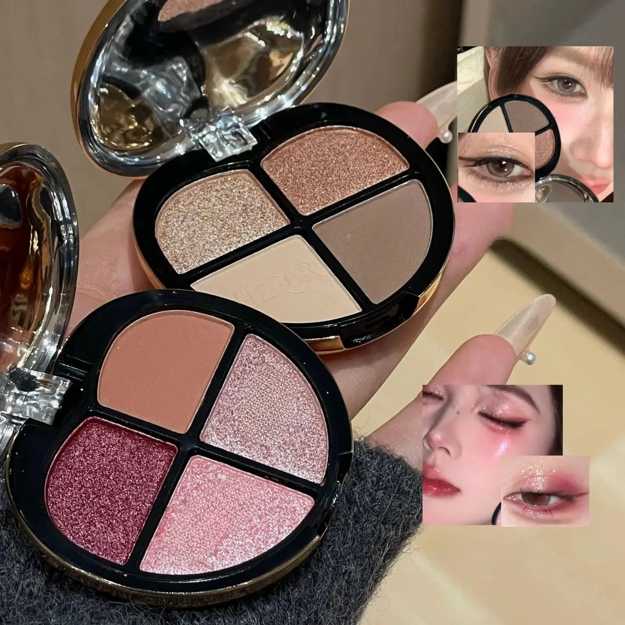 HERORANGE Soft Shade Quad Eyeshadow Fine Texture No Fallout Multi-Use for Eye Nose Contour Highlight