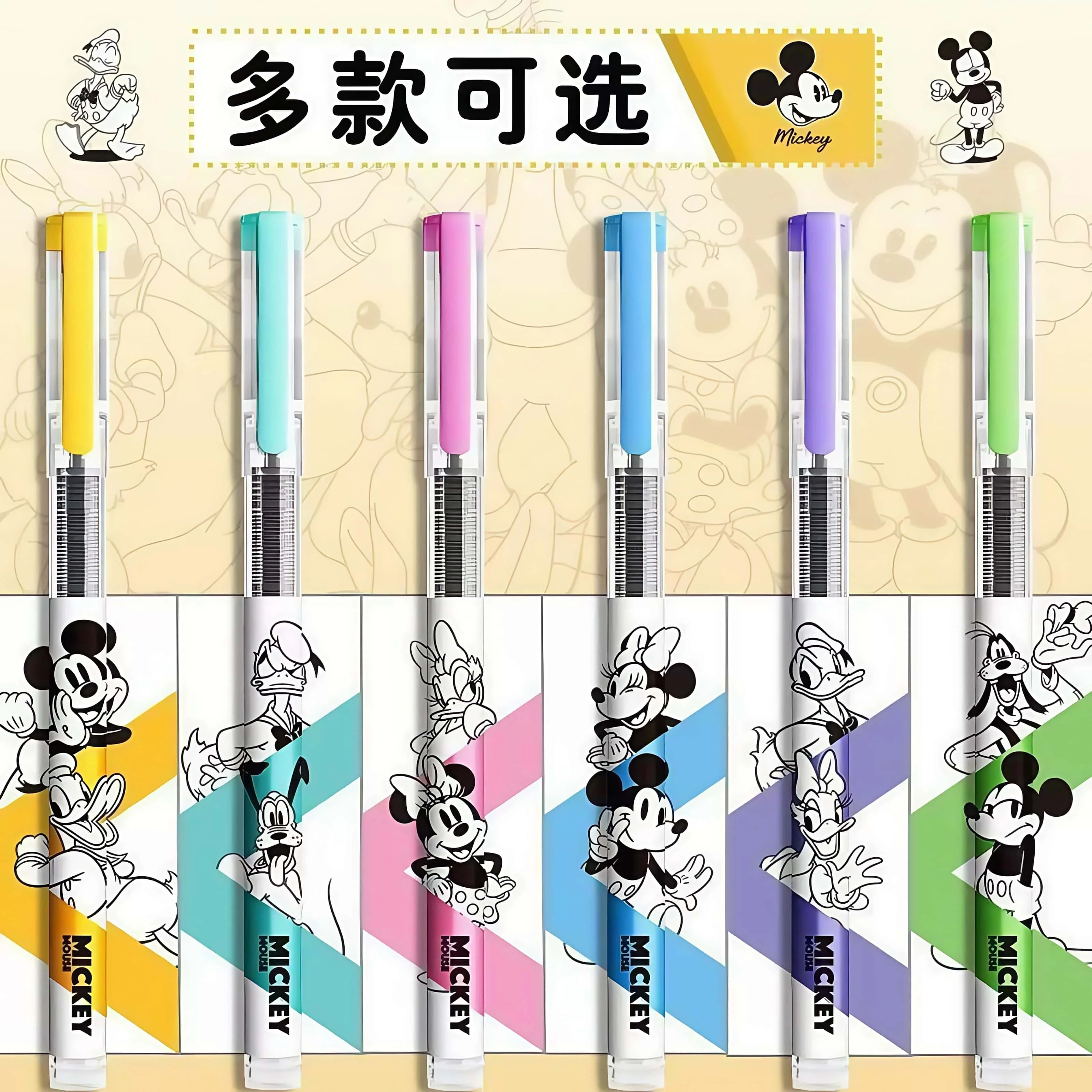 Kawaii ديزني ميكي دونالد داك جل أقلام 0.5 مللي متر المباشر السائل رولربال لطيف الكرتون 6 قطعة/صندوق اللوازم المكتبية المدرسية للأطفال