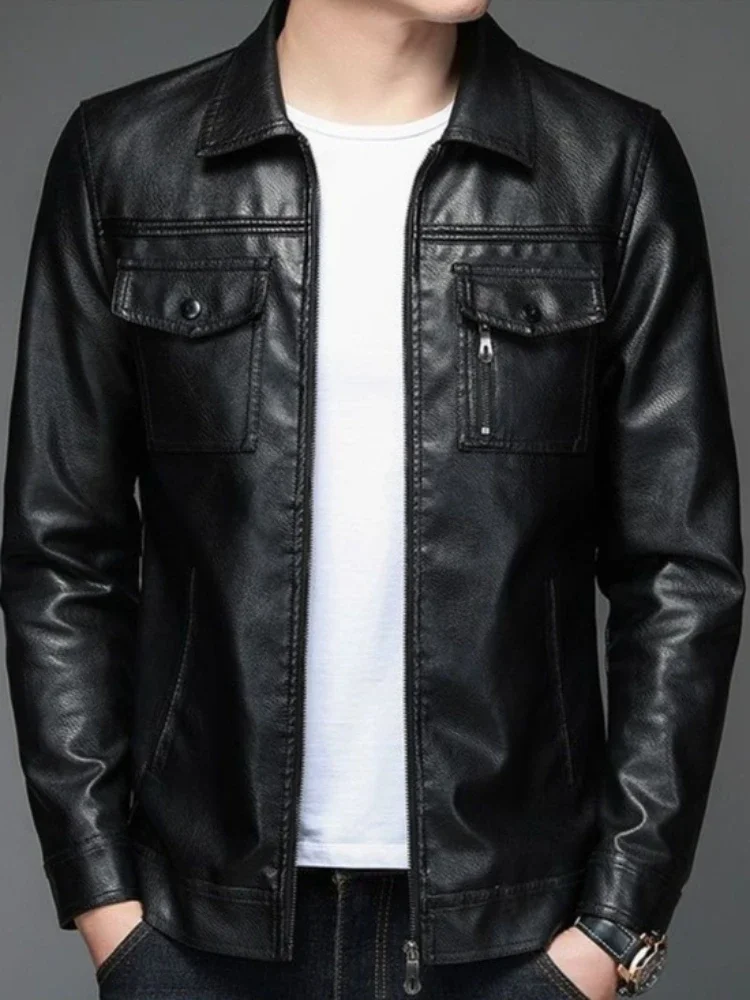 Asian Style Slim Fit Leather Coat with Collared Design for Men Warm Winter Jacket 2025