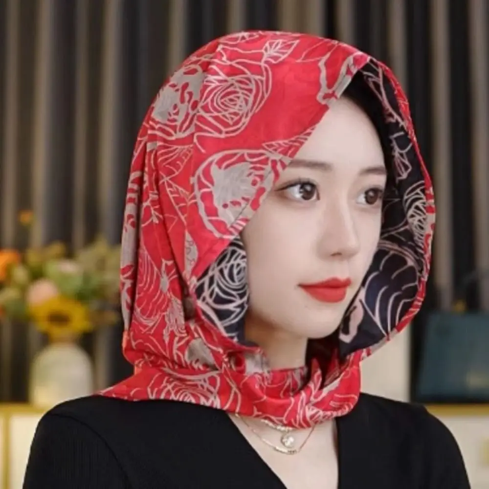 

Elegant Printed Turban Hat Cotton Linen Sunscreen Women's Headscarf Polyester Painting Loom Silk Scarf Hat