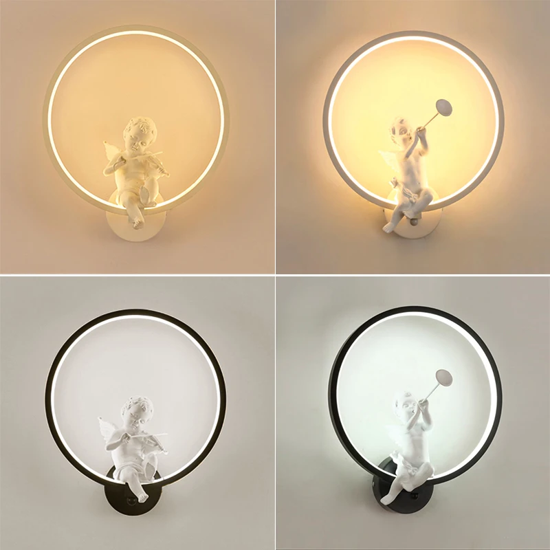 Creative Angel Wall Lamps LED 18W Black/White Fixture Modern Home Living Room Bedroom Bedside Children's Room Night Light