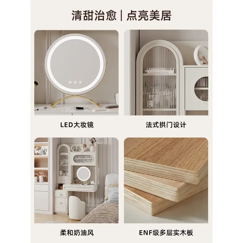 2 in 1 Dresser Desk Solid Wood Makeup Vanity with Storage Computer Table for Small Apartment Bedroom Cream Style