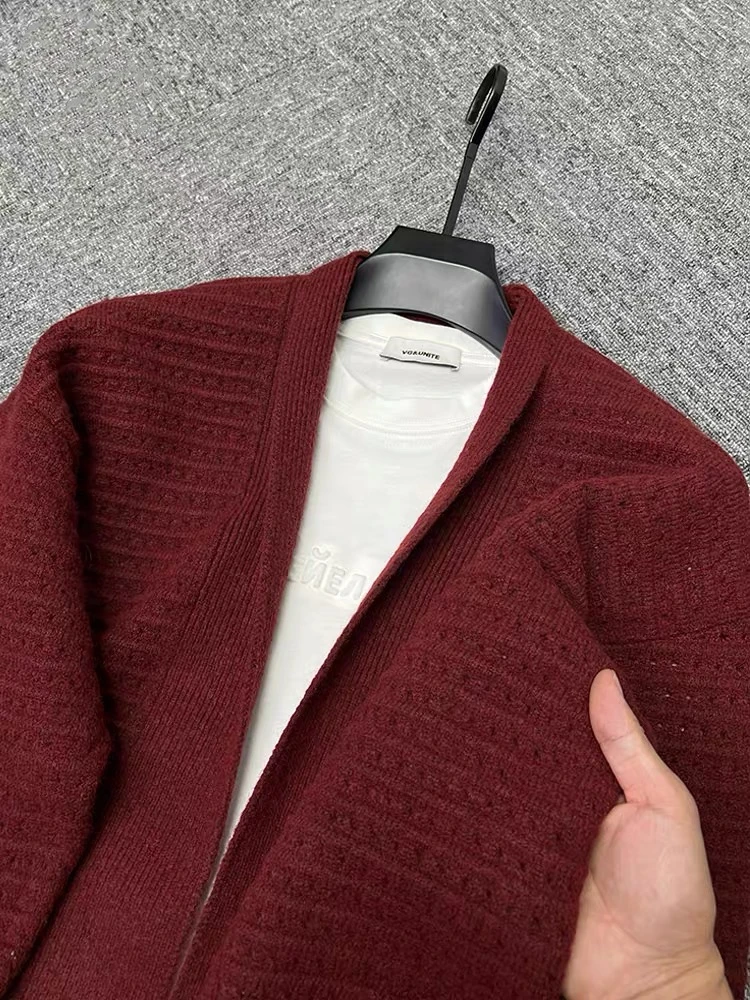 High end retro hollowed out V-neck sweater cardigan men's 2024 autumn new trend shawl Korean version casual loose knitted coat