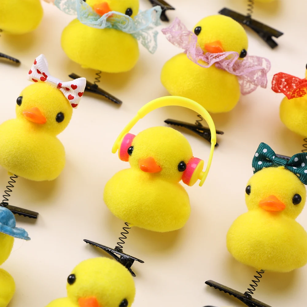 2Pcs Cartoon Funny Children 3D Little Yellow Duck Plush Hairpin Fashion DIY Animal Duckbill Clip Accessories Party Gifts