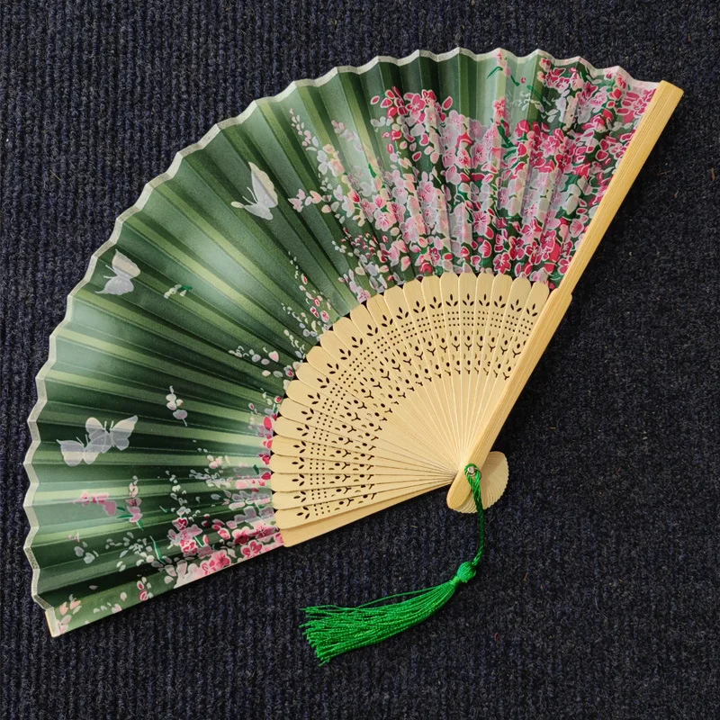 Retro Chinese Style Folding Fan Bamboo Skeleton Hand Held Fan Floral Dance Performances Custom Art Props Wedding Gift For Guest