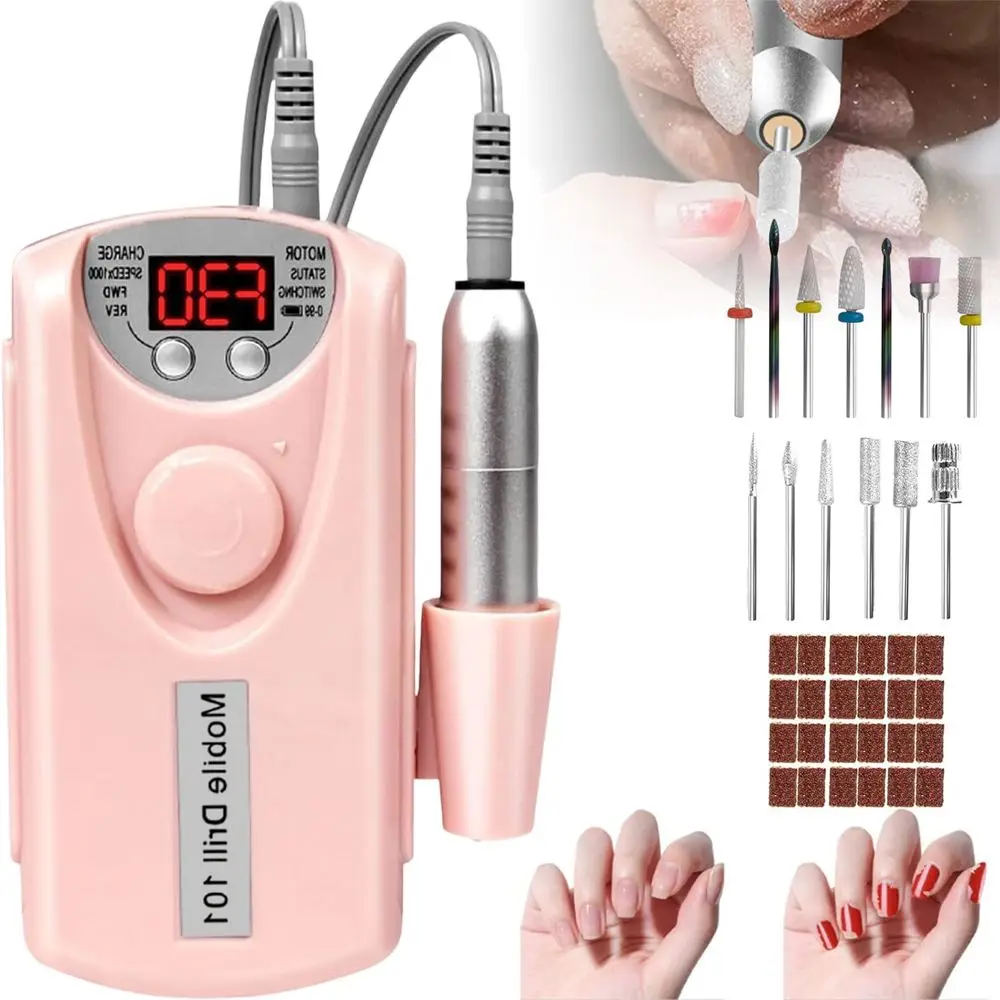 Elektrischer Nagelbohrer, tragbarer Nagelbohrer, professionell, 30000 U/min, 13 Bohrer in Salonqualität, 50 Schleifbänder, tragbar und geräuscharm, für Acrylnägel, Gel-Politur, Entfernungs-Bits-Set