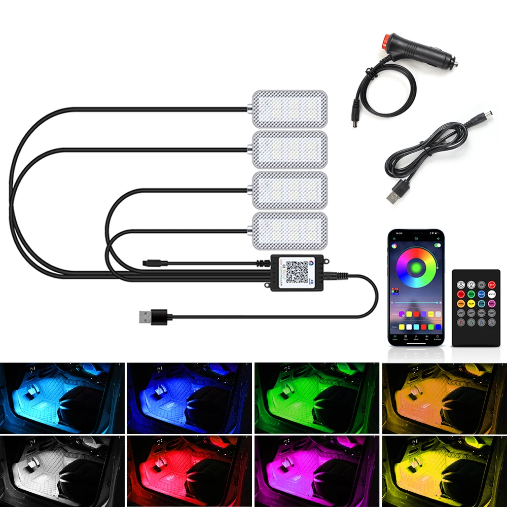 Car Interior Ambient Foot Strip Light Neon LED Kit Accessories Backlight Remote App Control Auto RGB Decorative Lamps ﻿