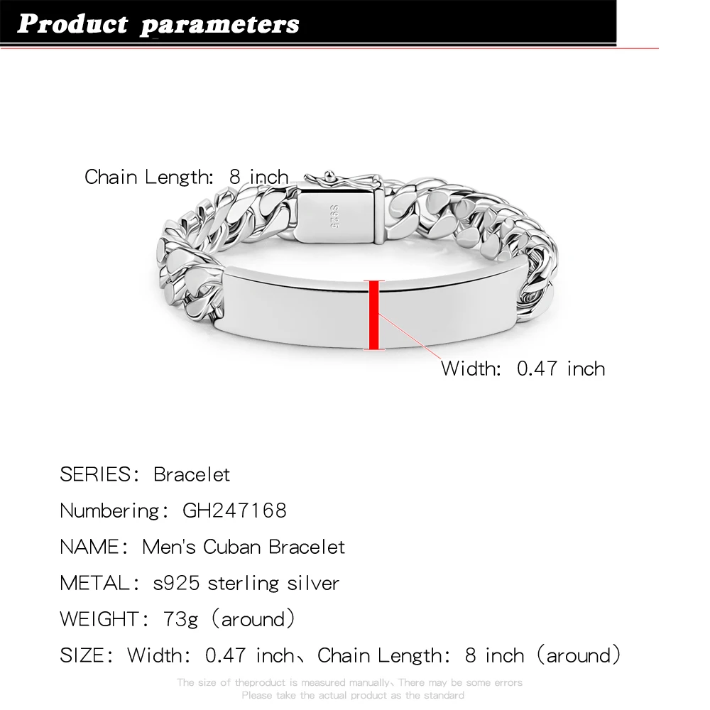 Luxury 925 Solid Sterling Silver 12MM Cuban Chain Bracelet Handcrafted Men & Women Charm Fashion Style Fine Jewelry Hip Hop Gift