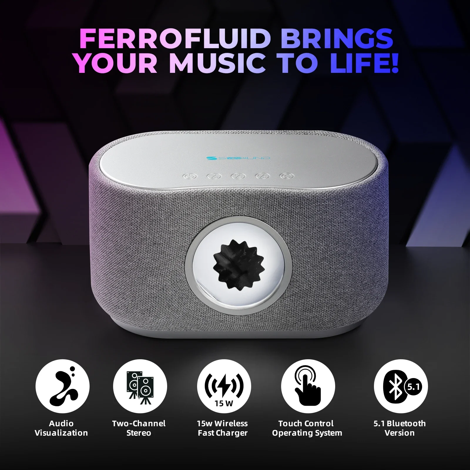 Magnetic fluid Bluetooth speaker with wireless charger high-quality stereo 3D surround sound heavy bass venom desktop speaker