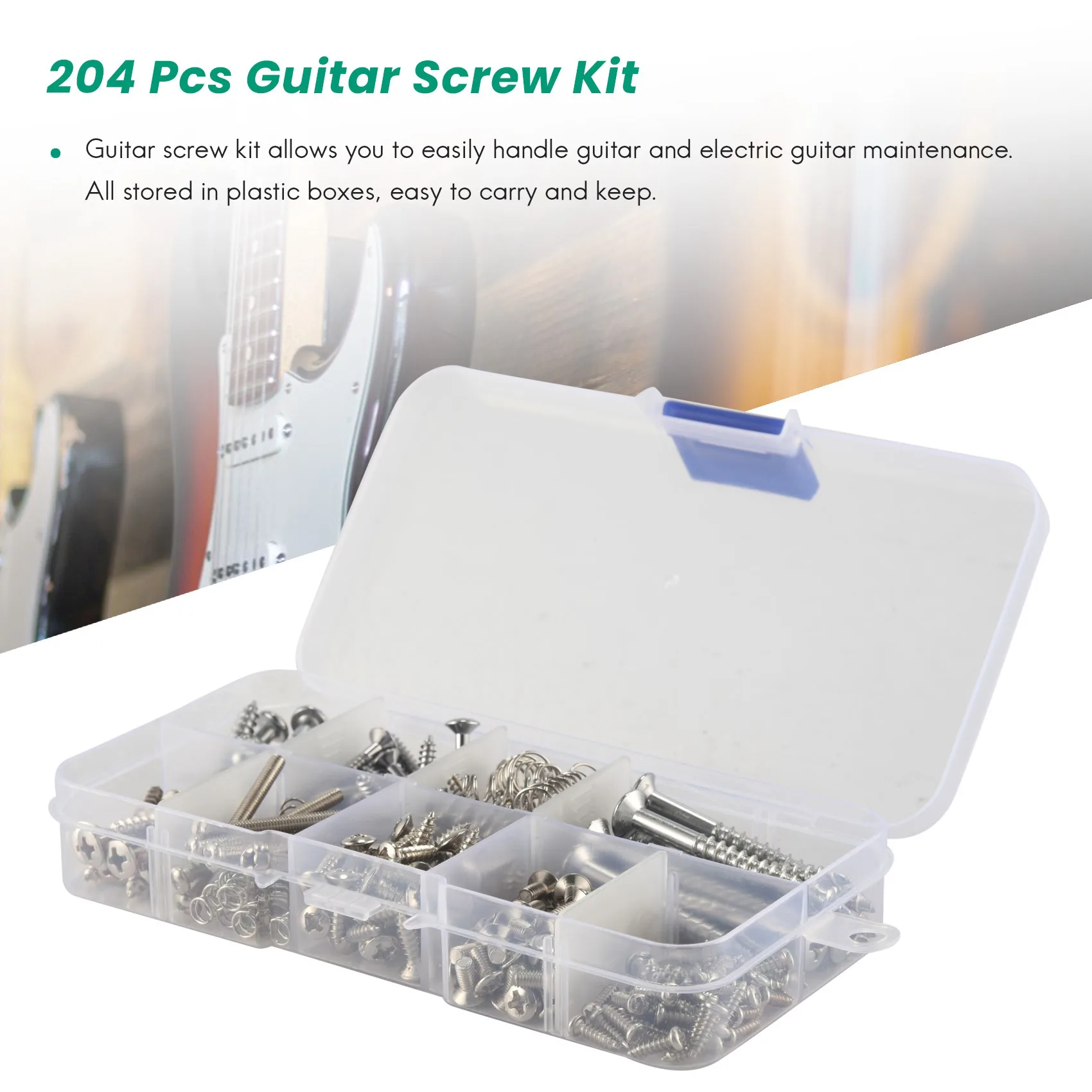 A89E-204 Pcs Guitar Screw Kit 9 Types Assortment Set With Springs For Electric Guitar Bridge Pickup Pickguard Tuner Switch Neck