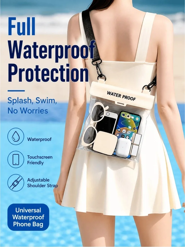 Large-Capacity Waterproof Crossbody Phone Pouch Touchscreen-Compatible Sealed Storage Bag for Beach Photography Rafting