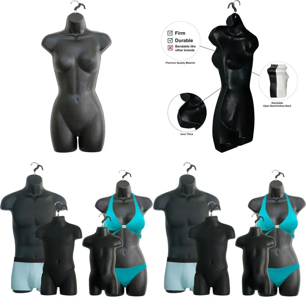 

Universal Hanging Mannequin Set for Male, Female, Child, and Toddler - Ideal for T-Shirt Displays and Countertop Shows, S-M Size