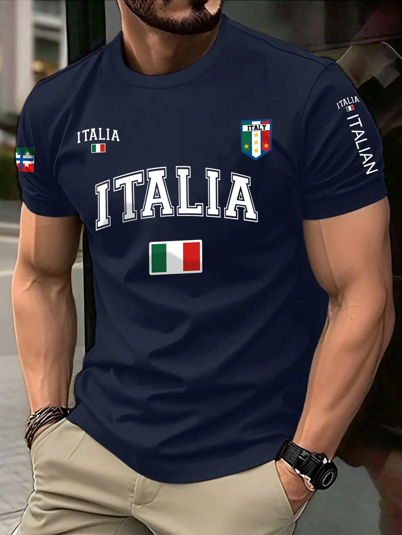 جديد العلم الإيطالي طباعة 100% القطن الرجال النساء تي شيرت الصيف الخريف اليومية الرياضة في الهواء الطلق حفلة عادية فضفاض الشارع قصيرة الأكمام #2