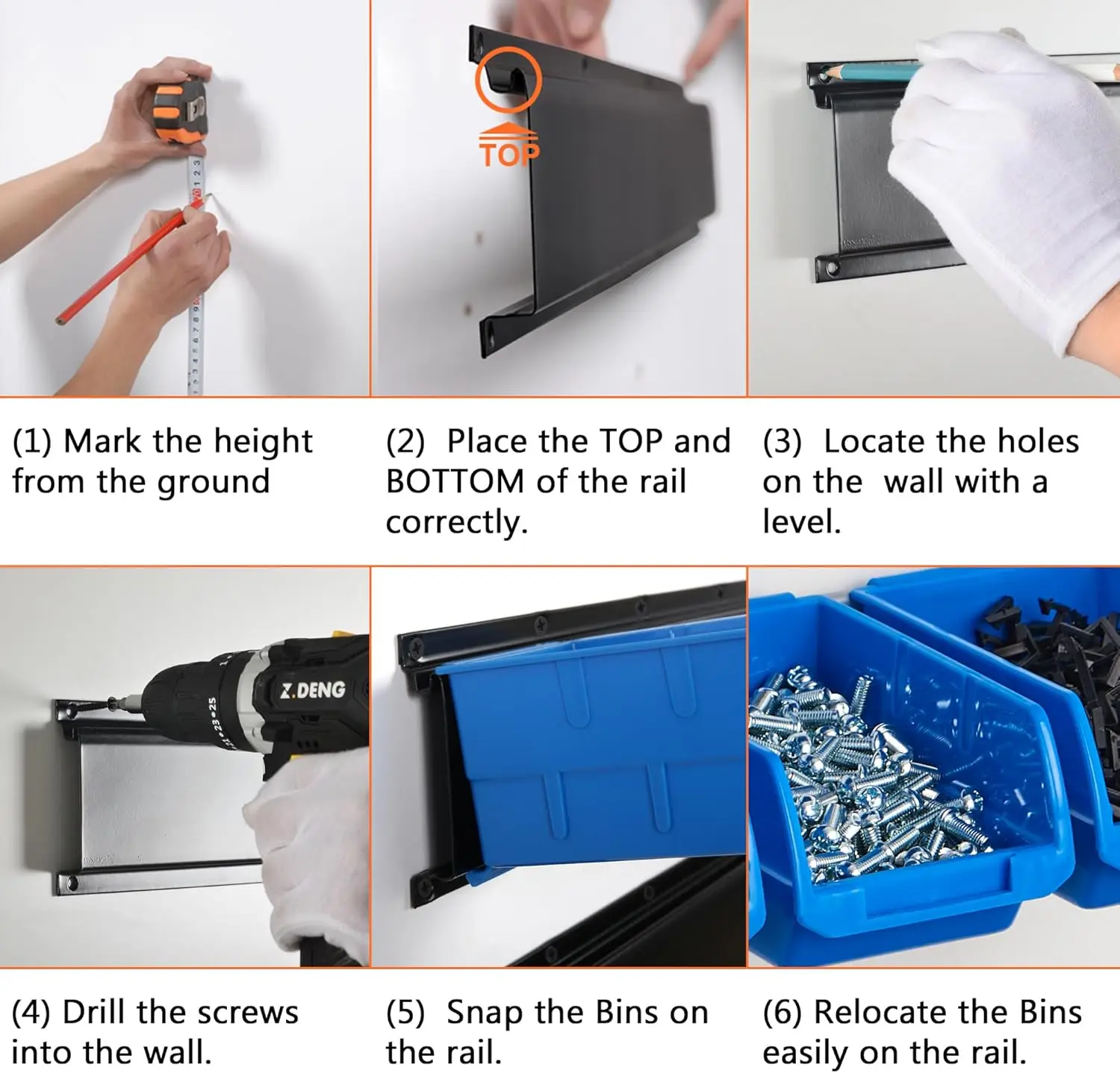 Rak Penyimpanan Dinding, Rak Suku Cadang 10 Tempat dengan 3 Rel (Biru)