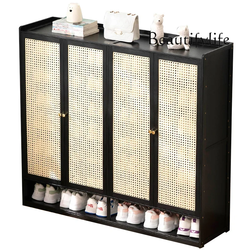 Nordic medieval rattan simple large capacity multi-layer entrance shoe cabinet