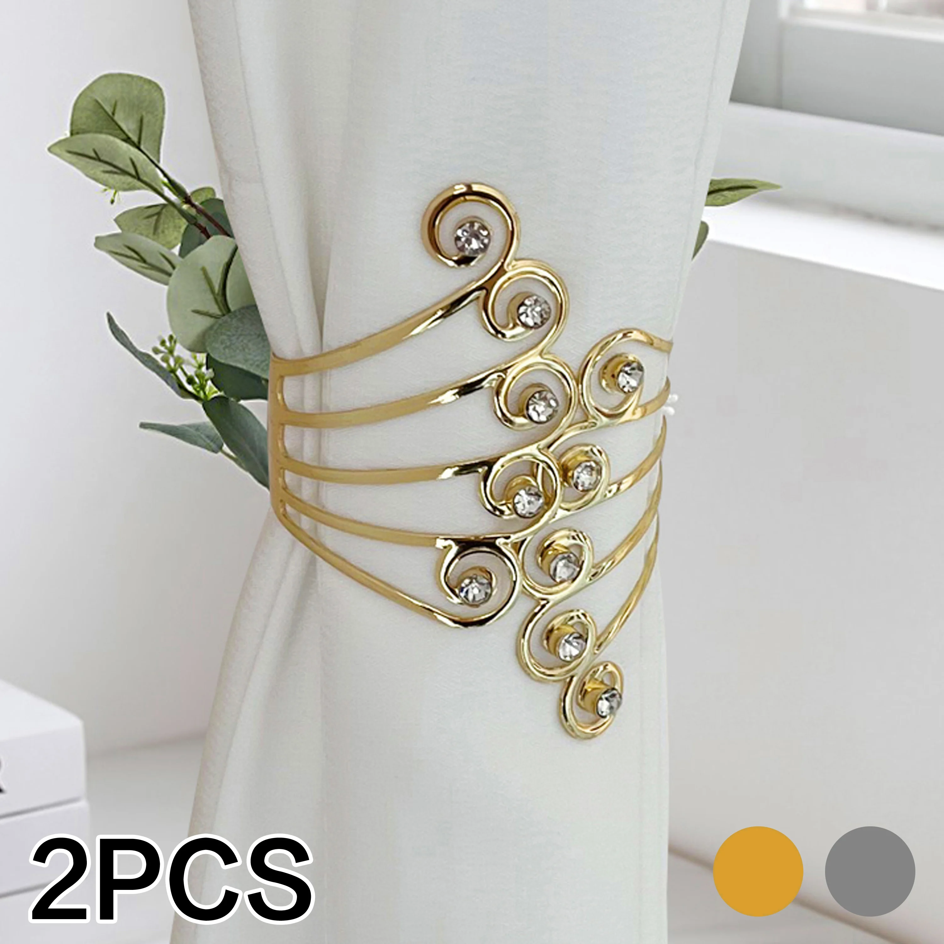 2pcs Luxury Metal Gold/Silver Creative Wings and Rhinestones Design Curtain Tiebacks,For Bedroom, Living Room Curtains