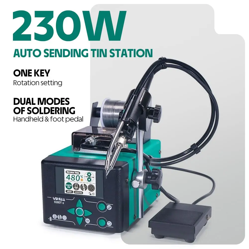 YIHUA 928DT-II 230W Soldering iron Auto Send Tin Soldering Station Fast Heating Tin Feeder Foot Rest Welding Machine Tools