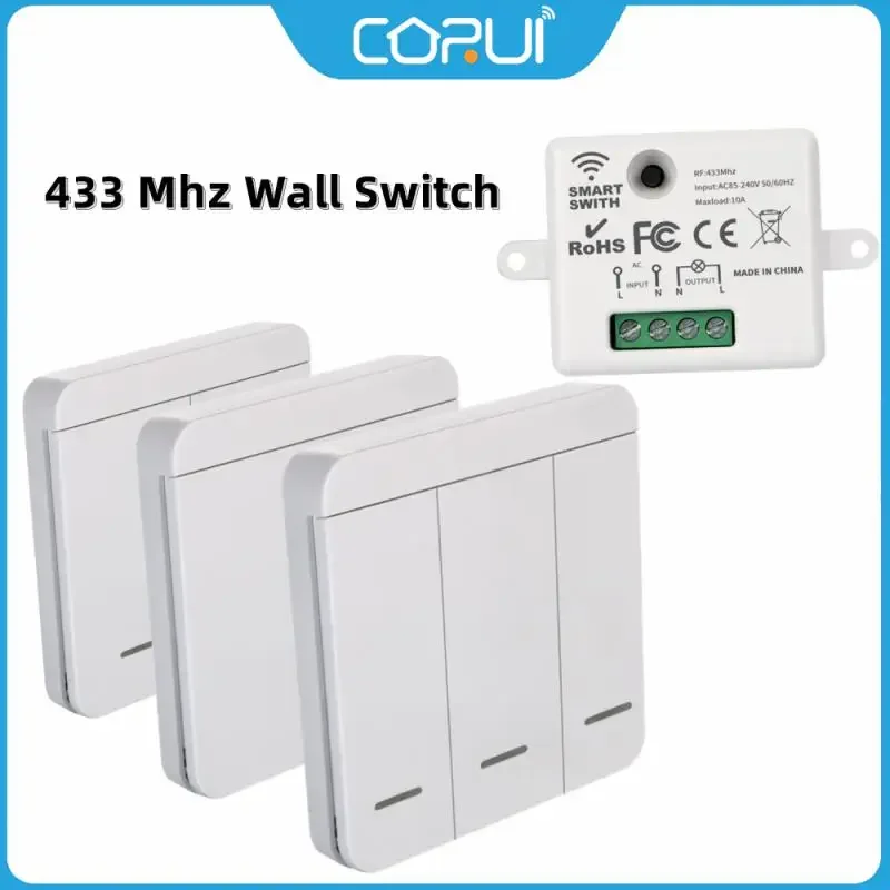 CORUI Smart Wireless Switch 433Mhz Random Paste Home Wall Switch With AC85~240V Mini Relay Receiver For Led Light Lamp Fan