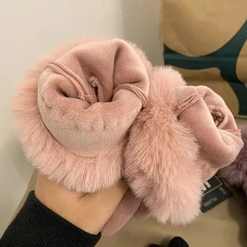 Winter Women's Warm Gloves Have Windproof And Cold Resistant Properties, Thick Fur Lining, And Touch Screen Gloves