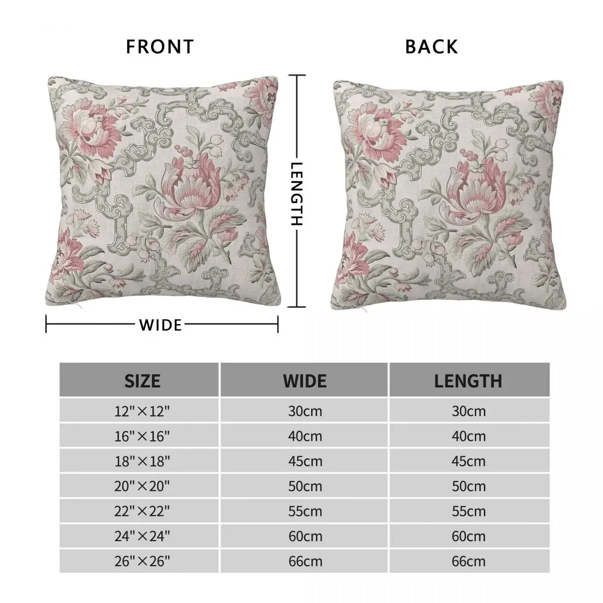 Antique French Faded Floral Square Pillowcase Polyester Linen Velvet Creative Zip Decorative Pillow Case Bed Cushion Case 45x45