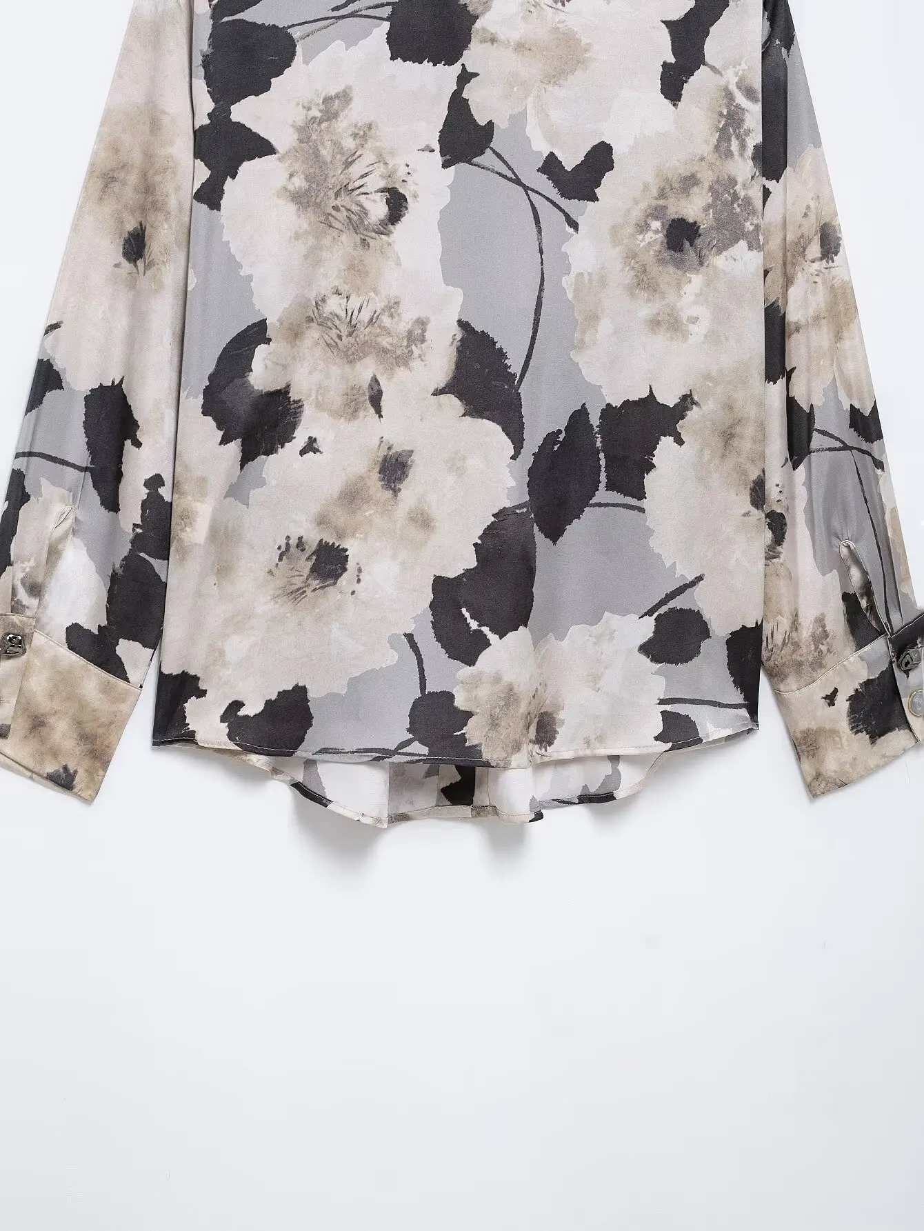 라펠 긴팔 새틴 질감 프린트 셔츠, 하이웨이스트 스트레이트 미디 스커트, 2025 RARA 용수철 신상 여성복