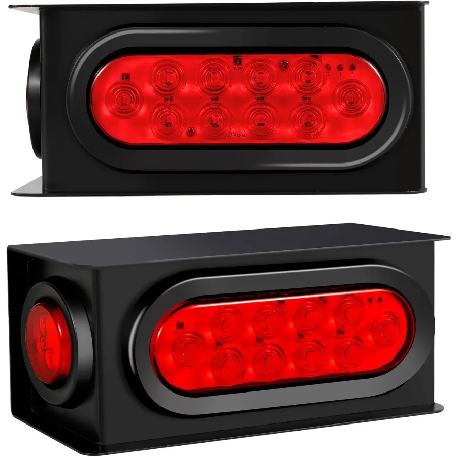 

2PCS Steel Trailer Light Box Kit with 6 Oval Red 10LED Tail Lights Reverse Lights 2 Round Red 4LED Side Marker Lights Includes