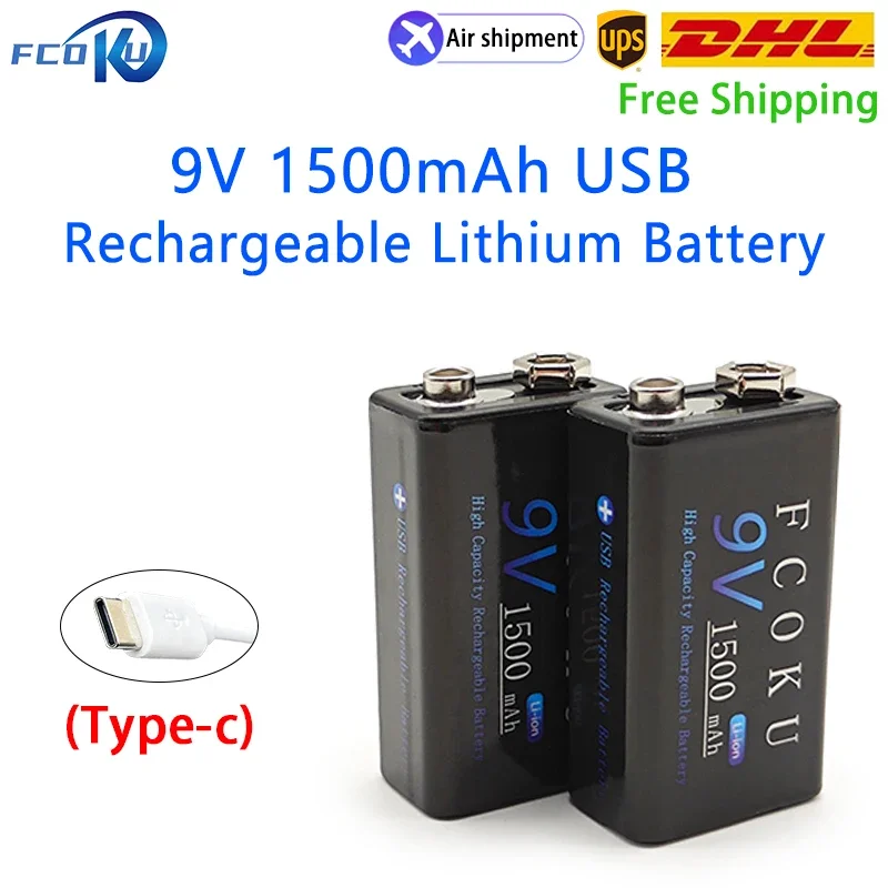 

Rechargeable 9V 1500mAh Battery Li-ion Crown Type-C USB 6F22 9v Battery For RC Helicopter Model Metal Detector Microphone