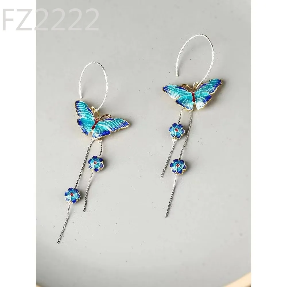 1353 antiquebutterfly earrings with cheongsam retro temperament  ethnic style Chinese style earrings women