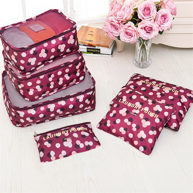 6 PCS Travel Storage Bag Set for Clothes Tidy Organizer Wardrobe Suitcase Pouch Travel Organizer Bag Case Shoes Packing Cube Bag