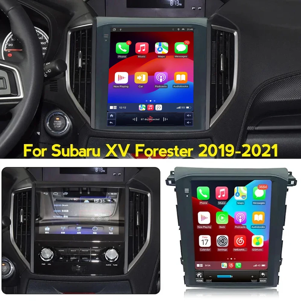 Car Radio For Subaru XV Forester 2018-2021 Tesla Style Android 14 Multimedia Navigation Player Carplay QLED WIFI BT No 2 din DVD